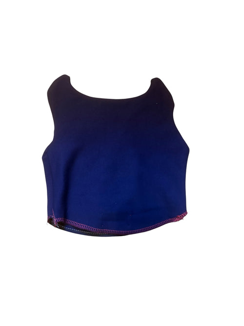 IFEELGREED navy sleeveless cropped tank top with a unique neckline and contrasting pink hem stitching